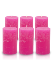 Pack de 6 bougies cylindres rustiques Fuchsia 7x15cm